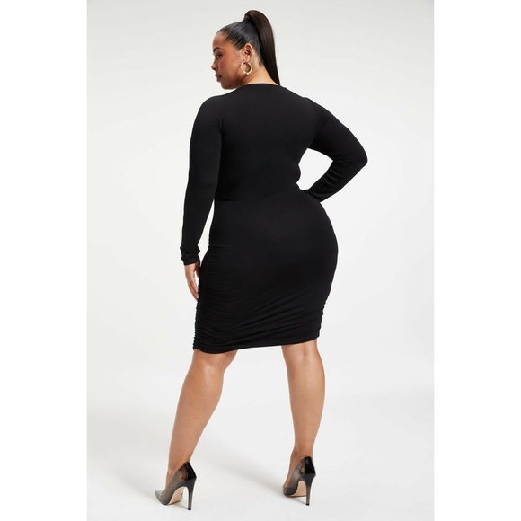 Good American Ruched Midi Dress in Black Size 1 NEW - Picture 3 of 15